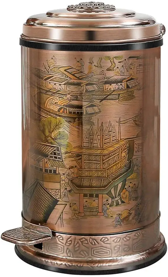 Waste Recycle Bin/Wastebasket Chinese Retro Trash Can Home High-end Large Pedal Trash Can 10L Kitchen Trash Cans/Bin (Color : Brass, Size : 10L)