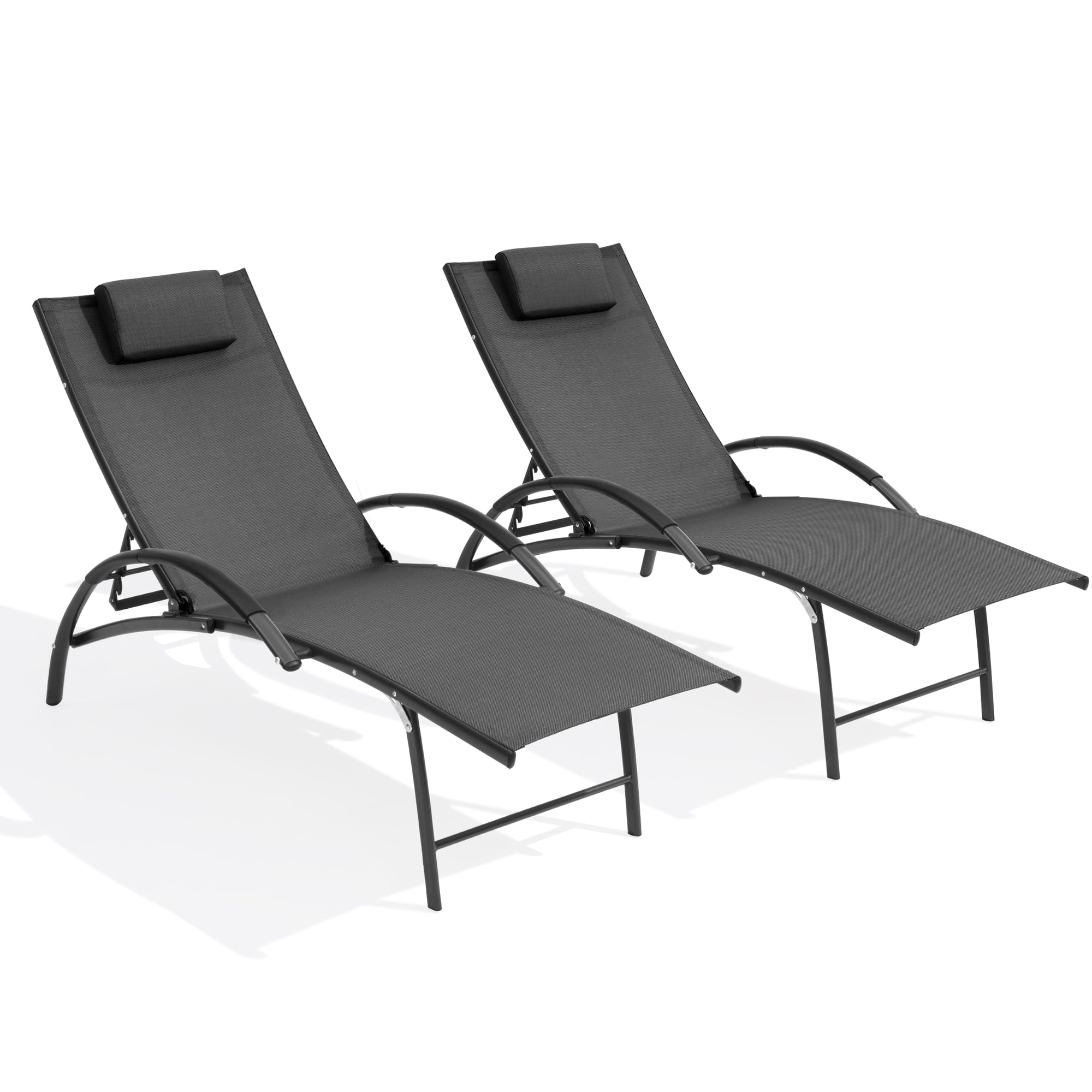 Pellebant Set of 2 Outdoor Chaise Lounge Patio Aluminum Folding Reclining Chairs, Black