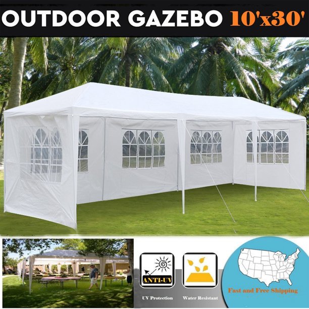 Outdoor Gazebo Tent With Walls,10'x30' Outdoor Gazebo Canopy Wedding Party Tent Canopy Tents For Outside with 5 Removable Walls,White