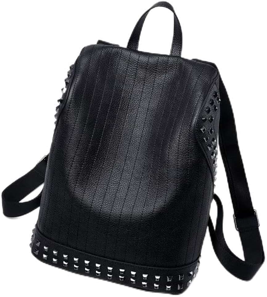Genuine Leather Stylish Backpack with Rivet Design