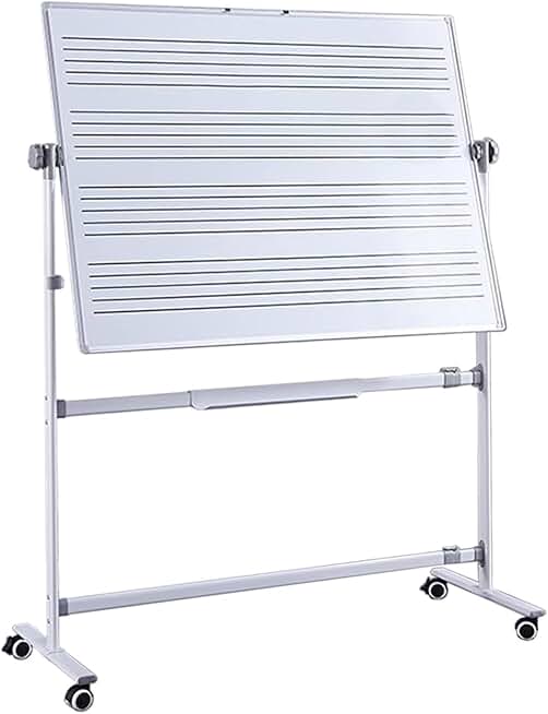Mobile Music Staff Whiteboard 90X120Cm, Double-Sided Magnetic Dry Erase Board On Wheels,for School, Musicians and Home