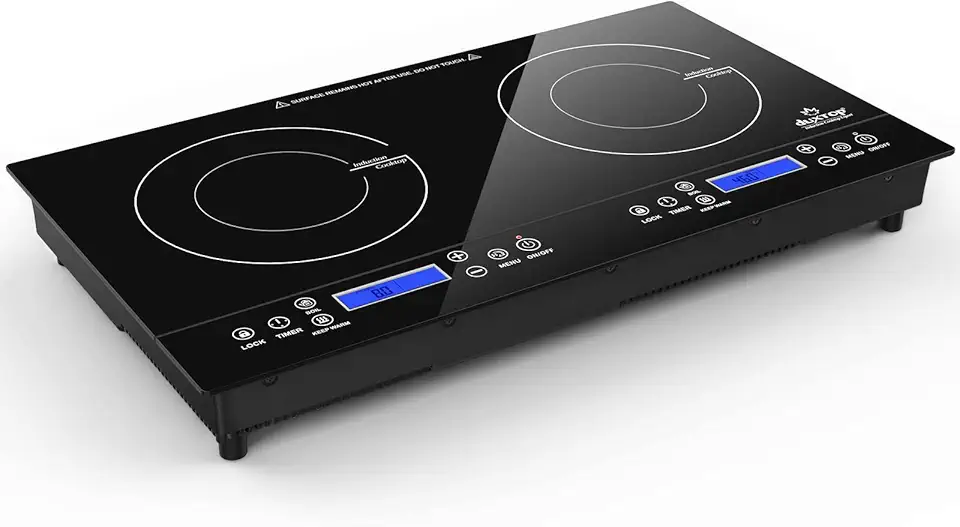 Duxtop LCD 1800W Portable Induction Cooktop 2 Burner, Built-In Countertop Burners with Sensor Touch Control, Electric Cooktop with 2 Burner, Electric Double Induction Burner for Cooking, 9720LCBI