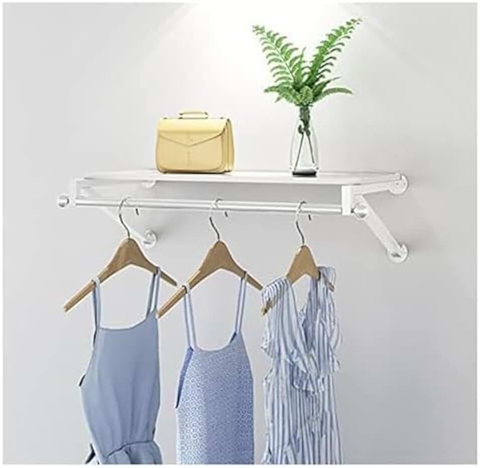 Clothing Store Clothes Rack - Metal Display Stand - Wall-Mounted Garment Rack - Multi-Purpose Hanging Rod for Closet Storage - Retail Store Floating Shelves (Color : White,Size : 80X30X6.5C/