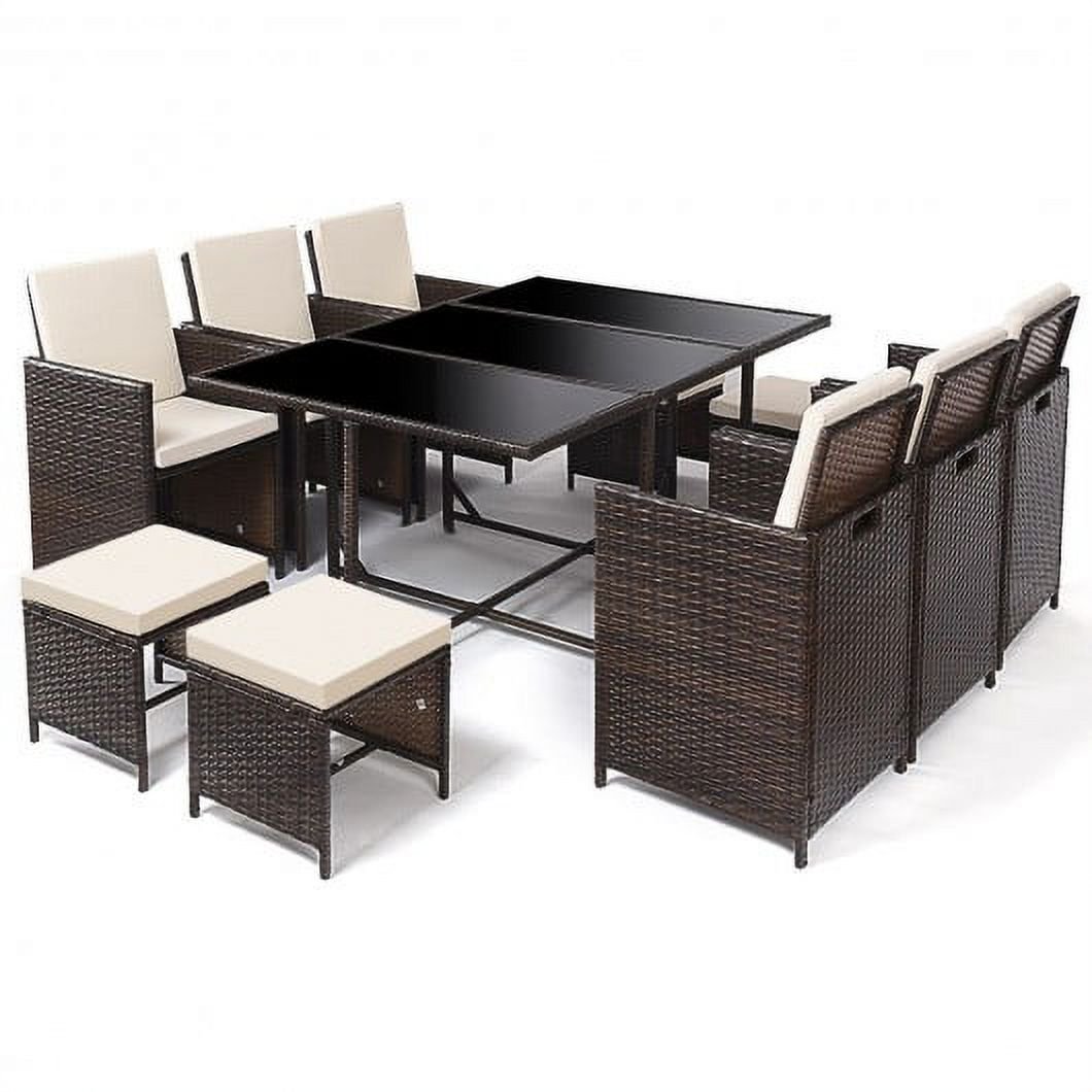 Outdoor Patio Dining  11 Pcs  Rattan Wicker Furniture Set