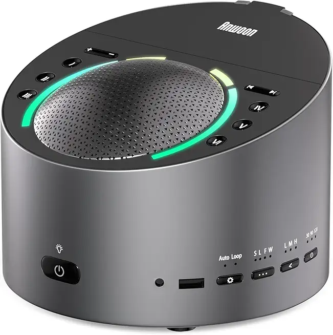 Sleep Machine Upgraded by White Noise Sound Machine, Schumann Wave, Aromatherapy Machine, Smart Lights – Ideal 4-in-1 Therapy System for Sleep, Relaxation at Home, Office, for Baby, Kids, and Adults.