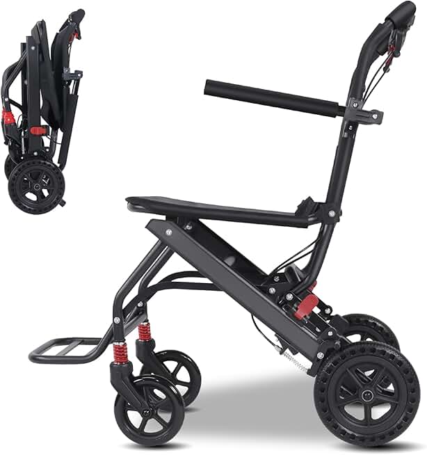 (Only 14lbs) Portable Folding Wheelchair, Travel Wheelchair with handbrake, Ultra-Light Wheelchair for The Elderly and Children (with Bag)