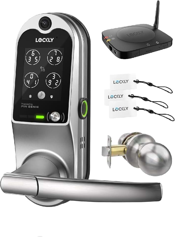 Lockly Vision Latch Smart Lock with Door Knob, Wi-Fi Keyless Entry Door Lock, PIN Genie® Keypad+Camera+Doorbell+2-Way Audio+Fingerprint, Smart Locks for Front Door, Auto Lock, No Monthly Fee