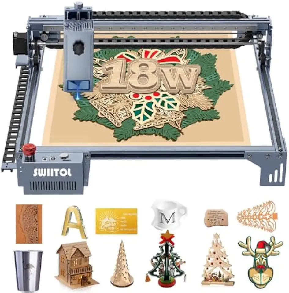 Laser Cutting Machine 18W Laser Engraver Laser Cutter with High-Power 30000mm/min 0.01mm High Accuracy CNC Laser Engraving Cutting Machine with Emergency Stop Button for Metal Wood Acrylic Leather