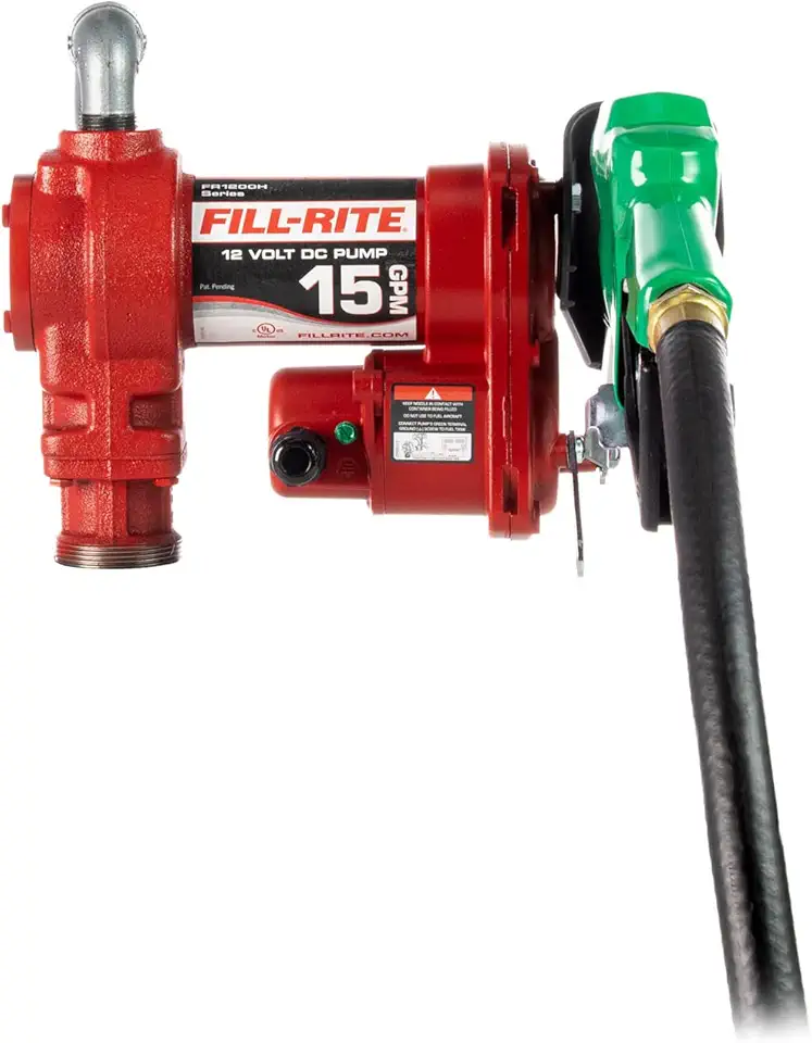 Fill-Rite FR1210HA1 12V 15 GPM Fuel Transfer Pump with Discharge Hose & Automatic Nozzle, Green - Gasoline, Diesel, Kerosene, Ethanol & Methanol Blends & Biodiesel