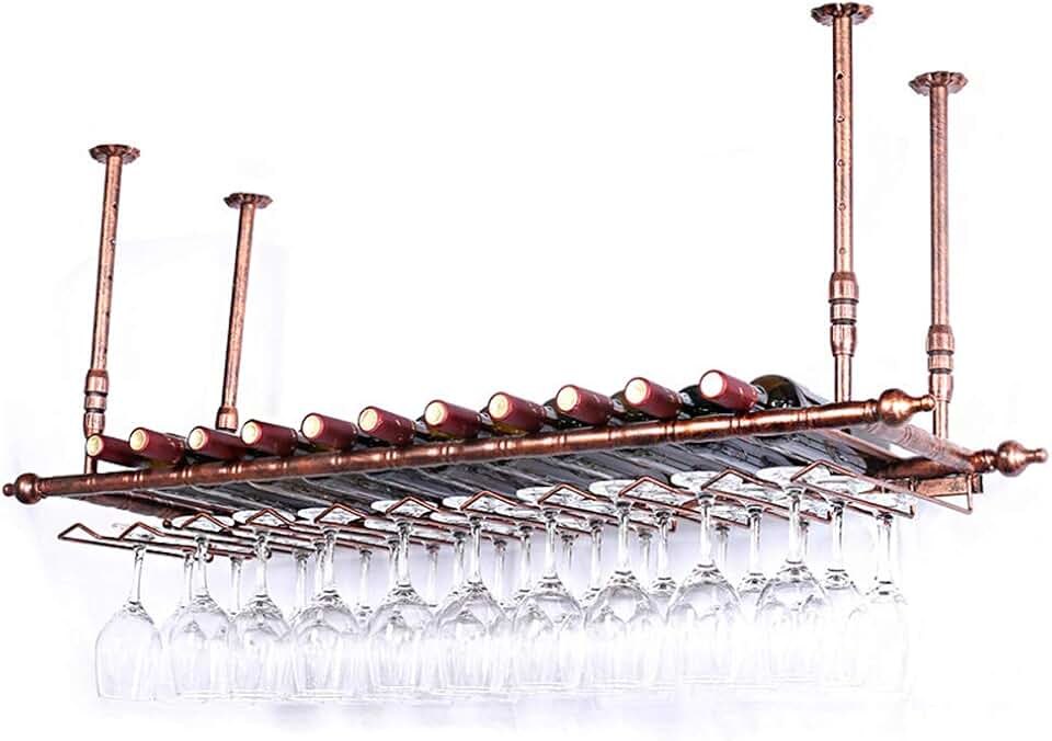 Bronze Ceiling Wine Rack | Metal Hanging Rack | Goblet Holder Shelf | Stemware Racks | Hanging Wine Glass Holder | Wine Bottle Holder | Wall Shelf Storage Organizer Rack Fashionabl