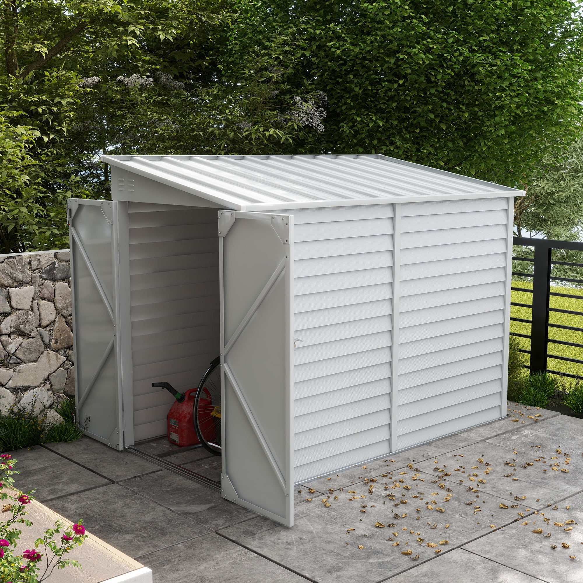 Outsunny 4.6' x 9' Metal Outdoor Storage Shed with Lockable Doors White
