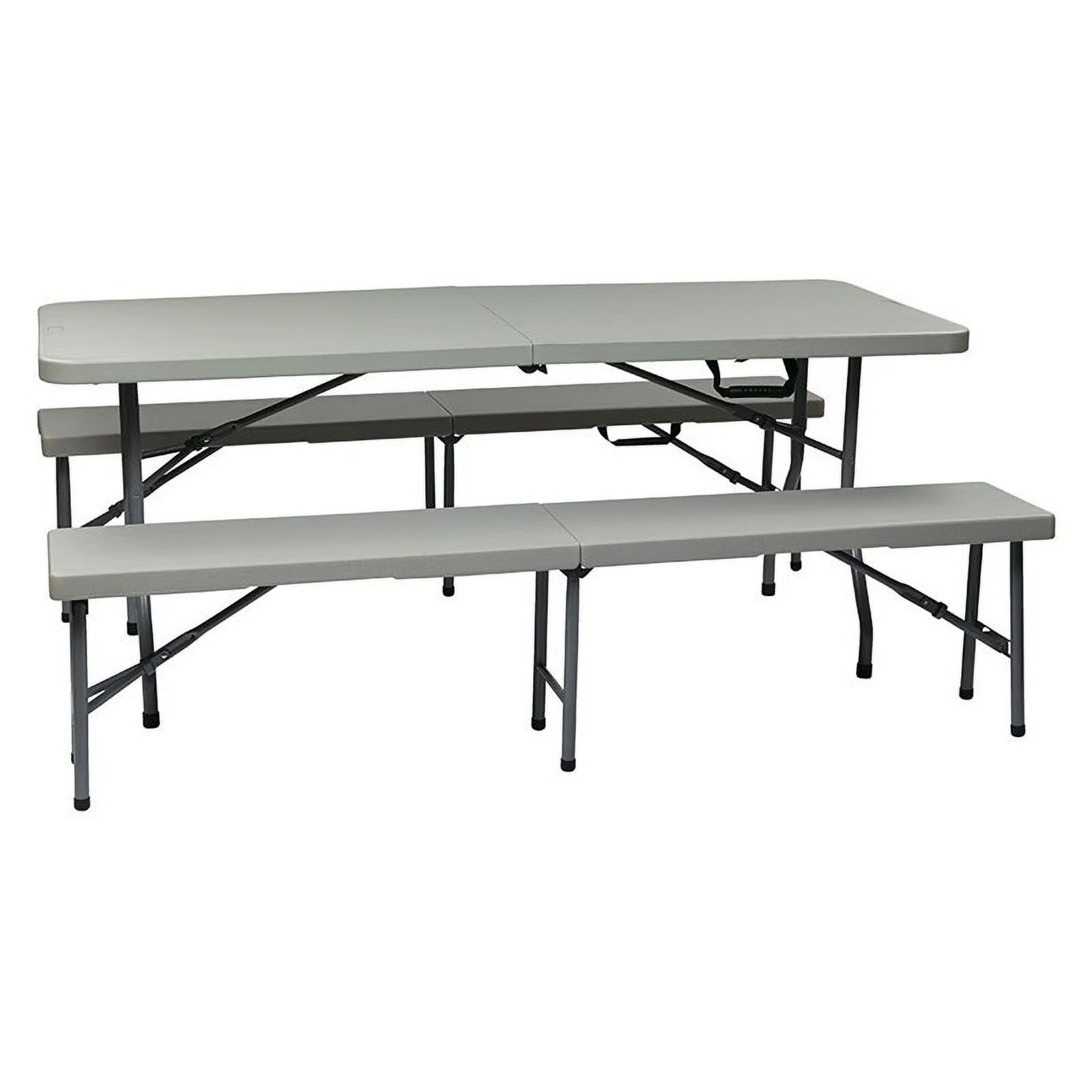 Pemberly Row 3 Piece Folding Table and Bench Set in Light Gray