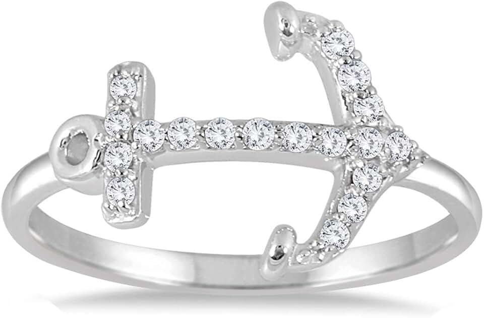 1/5 Carat TW Diamond Anchor Ring in 10K White Gold