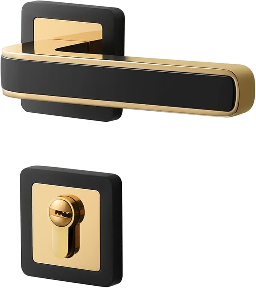 Modern Bedroom Door Lock Indoor Magnetic Mute Door Lock Simple Wooden Door Lock Golden Household Split Room Door Lock 1Pcs(Platinum)