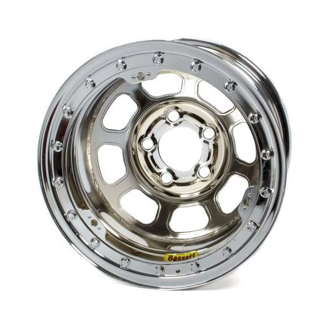 Bassett BAS59D54CL 15 x 8.75 in. D-Hole Lightweight Wheel with 4 in. Backspace & 5 x 5 in. Bolt Pattern Beadlock, Chrome