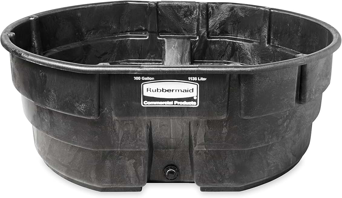 Rubbermaid Commercial Products Stock Tank, 300-Gallons, Structural Foam, Heavy Duty Container, for Livestock/Animal/Cattle Feed & Water, Outdoor Homemade Pool/Hot Tub/Bathtub, & Pet Cleaning/Dog Wash
