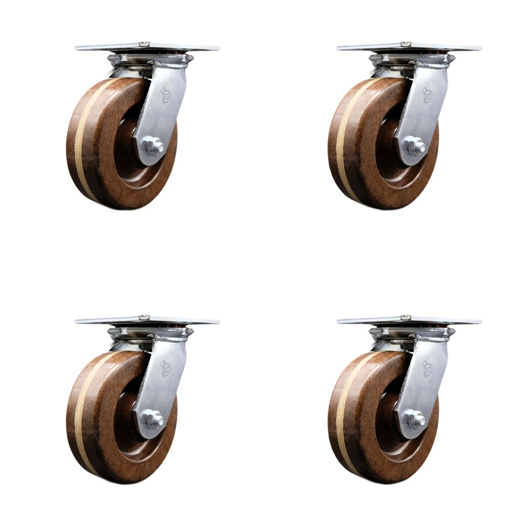 Heavy Duty Large Top Plate High Temperature Phenolic Swivel Caster Set of 4 w/6