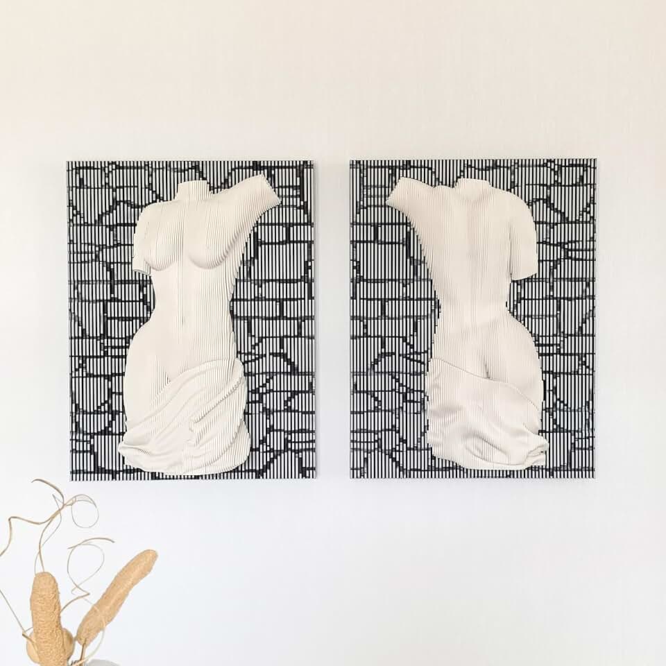 3D Female Back Torso Wall Art – Parametric Modern Sculpture with Stone Background | Customizable Wooden Wall Art for Living Room, Bedroom, Office | Minimalist Abstract Home Décor (Stone, Duo)