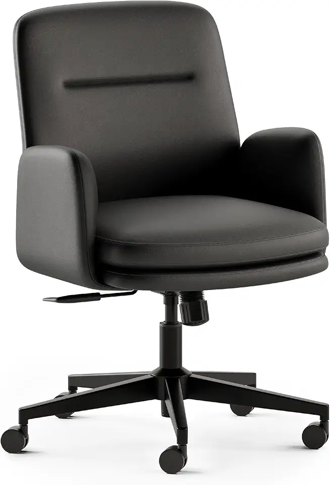Branch Softside Mid Century Modern Office Chair, Vegan Leather - Removable Arms & Mid Back Design with Luxury Cloud-Like Comfort - Adjustable Height - Integrated Lumbar Support - Black
