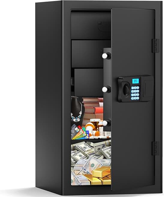 5.0 Cuft Large Home Safe Fireproof Waterproof, Anti-Theft Fireproof Safe Box with Removable Drawer & Shelf, Digital Security Document Safe for Home Business Office