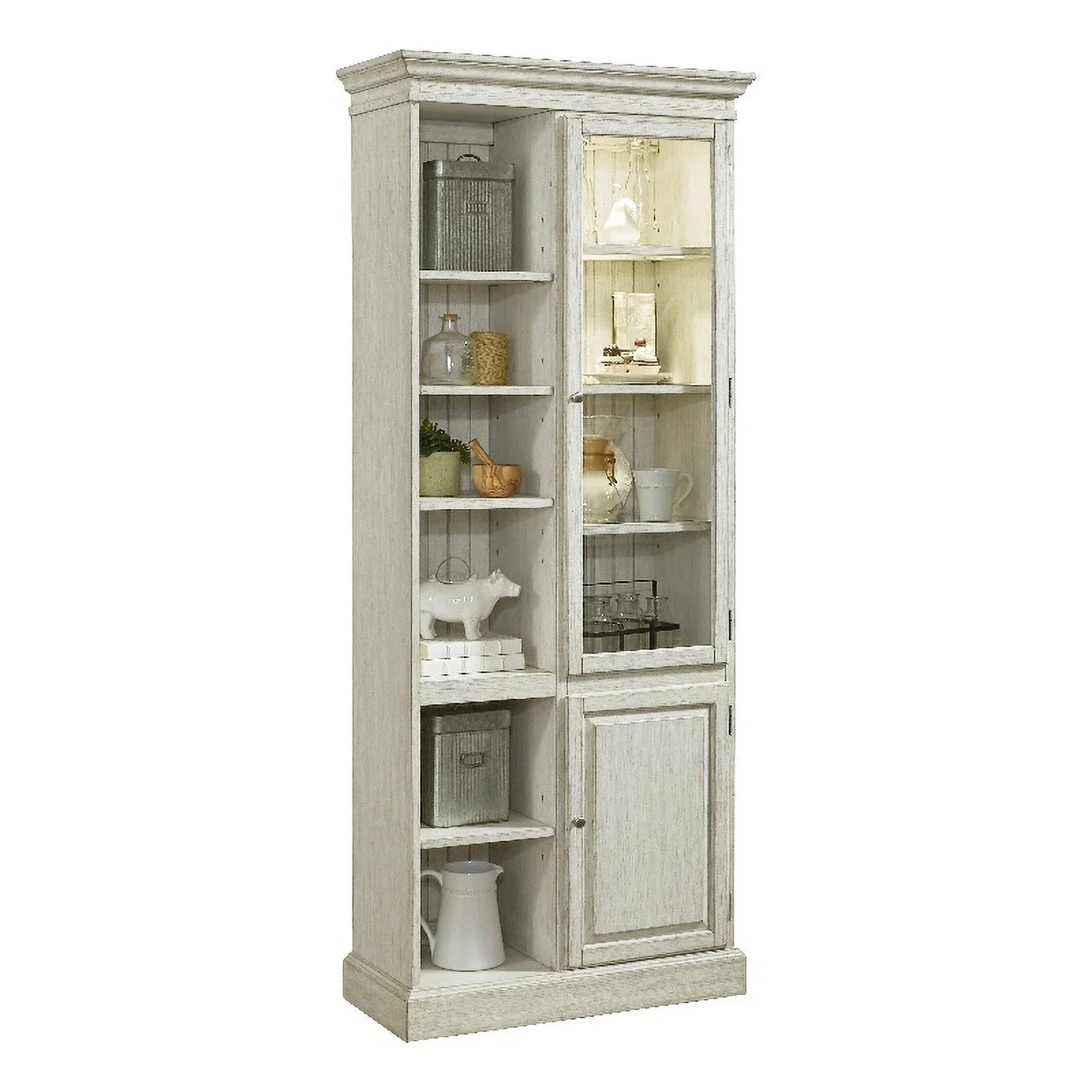 Pemberly Row Display Solid Wood Curio Cabinet in Light Gray Finish