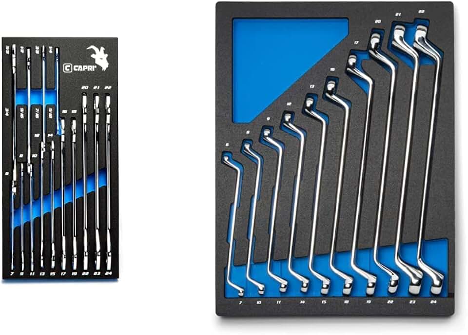 Capri Tools Super-Thin Open End and 75-Degree Deep Offset Double Box End Wrench Sets | 20-Piece