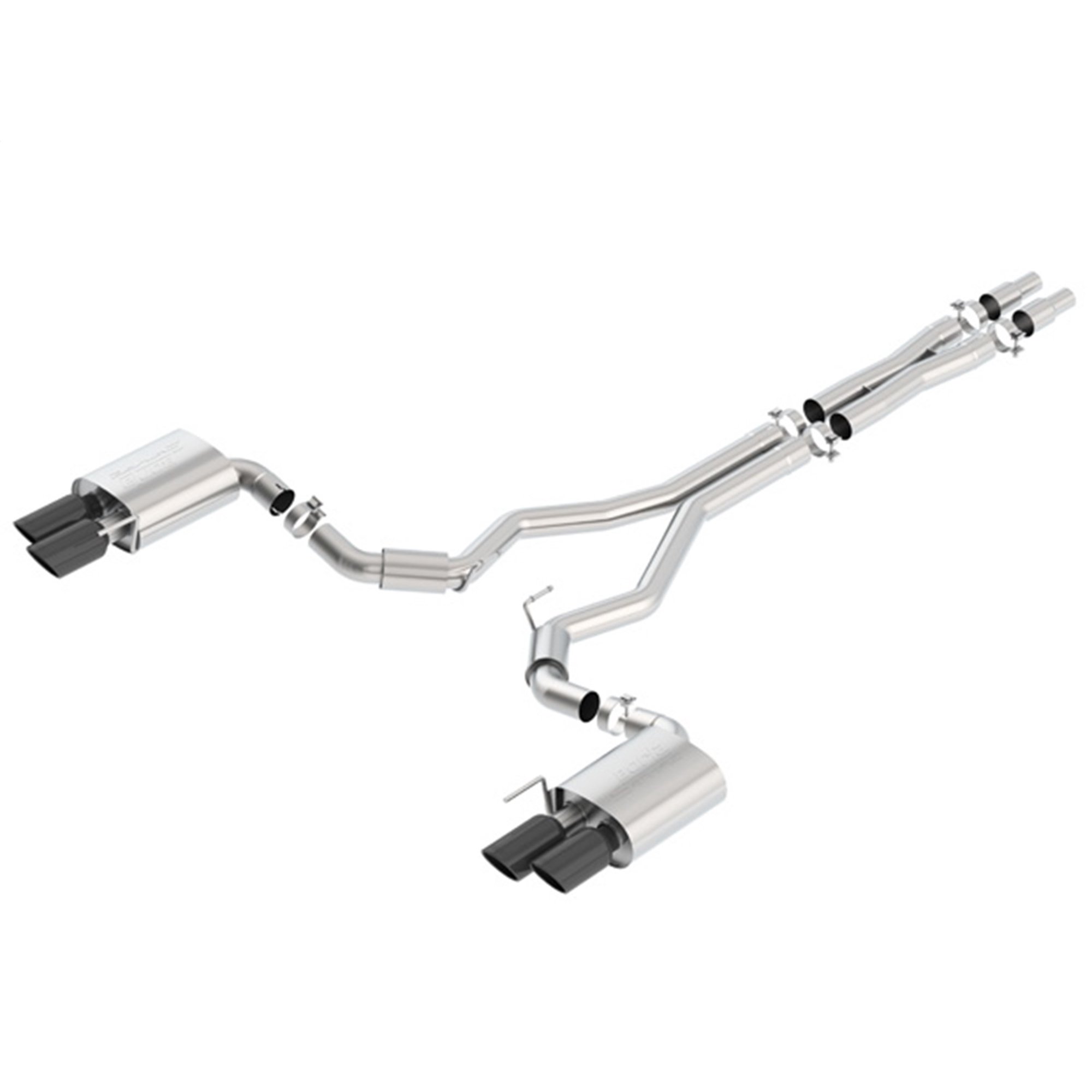 Borla 140745BC S-Type Cat-Back Exhaust System; 2.75 in. Into Muffler Dual 2.25 in. Out; Incl. Conn. Pipe/Muffler/Hdw/4in. Rd x 14in. Angle-Cut Black-Chrome Tips; Dual Split Side Exit;
