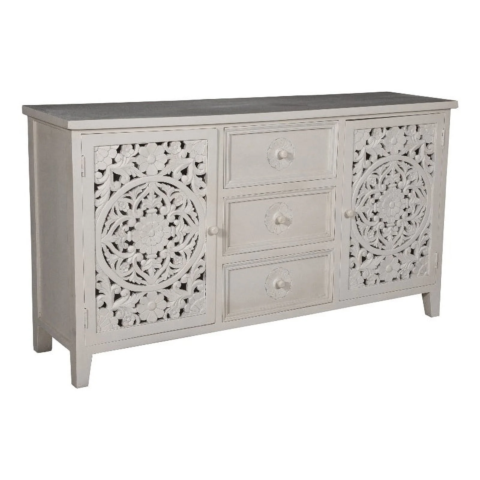 Pemberly Row Contemporary Solid Wood Sideboard in White Finish
