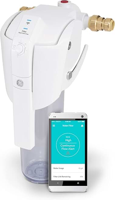 Whole House Water Filtration System (GXWH70M), Smart Connected with Leak Detection & Remote Water Shutoff, Reduces Sediment, Rust & More, Install Kit Included, Filter Not Included