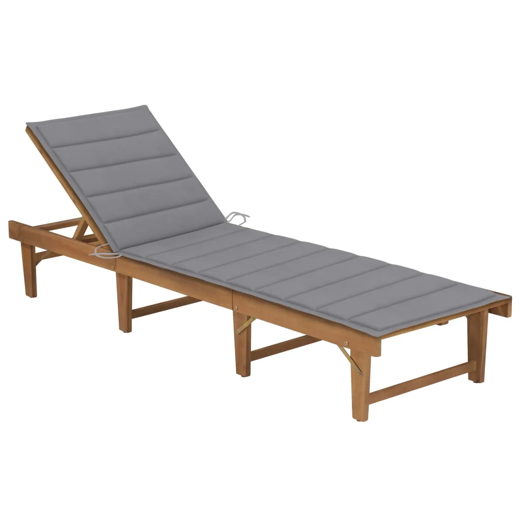 Outdoor Folding Sun Lounger with Cushion - Solid Acacia Wood, Adjustable Backrest, Weather-resistant Design, Perfect for Relaxing in the Garden or by the Pool.