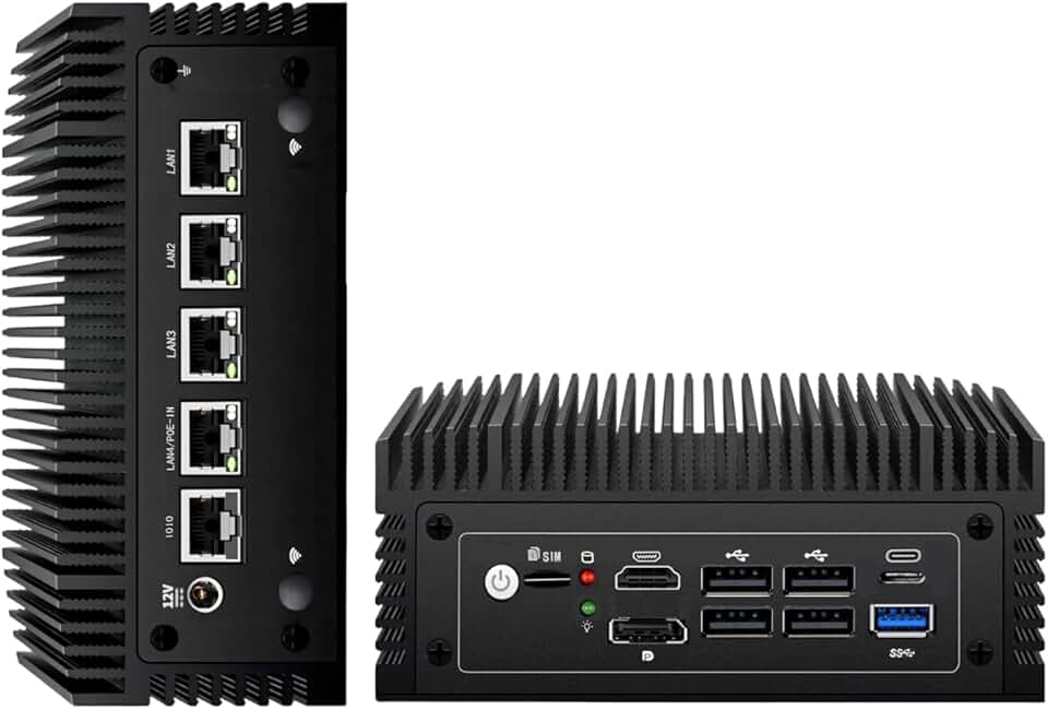 Fanless POE in Mini PC Barebone with 12th Gen N100 CPU,Firewall Router Mini Computer 4 * 2.5Gbe i225 LAN Ports Micro Firewall Appliance, USB-C/5*USB/HD+DP, 5G/4G SIM Slot(No 4G/5G Module)