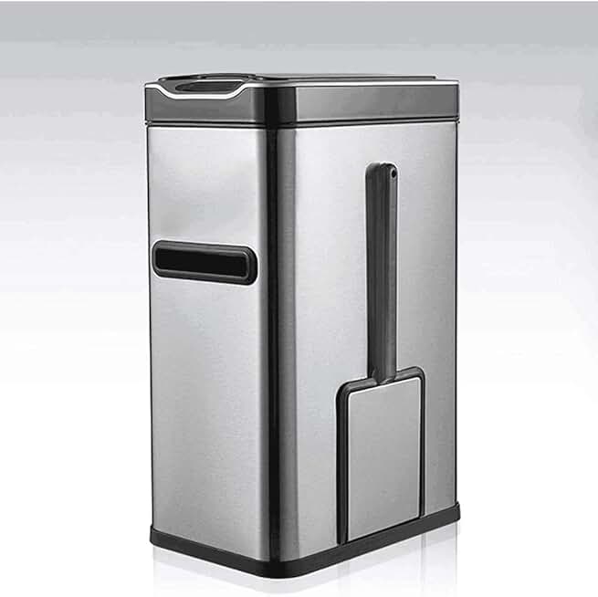 Induction Trash Can with Lid 7L Bathroom Trash Can with Toilet Brush and Tissue Box Stainless Steel Automatic Trash Can Trash Can(D,29.5cm*19cm*33cm)