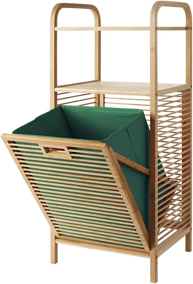 2 Tier Tilt Out Laundry Hamper, Floor Stand Bathroom Storage Shelf Cabinet with Tilt Out Laundry Basket, Removable Clothes Basket, for Laundry Room, Bathroom, Bedroom, Guest Room, Closet