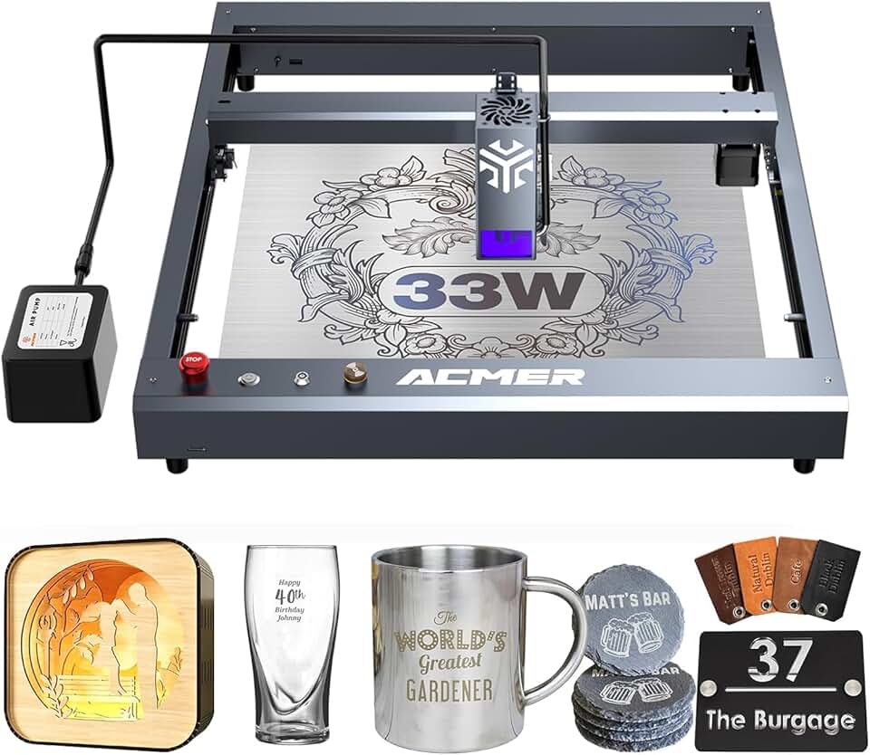 Acmer P2 Laser Engraver, 33W(33,000mW) Output Laser Cutter, 144W Laser Engraving Machine, CNC Laser Cutter and Engraver Machine for Stainless Steel, Wood, Metal, Acrylic, Leather etc.