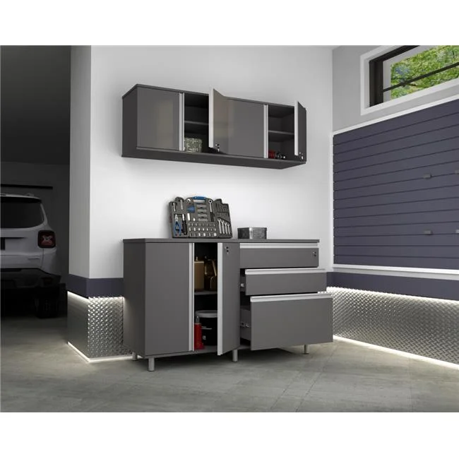 Inval Ordnung 2-Pc Garage Cabinet Set in Gray/Aluminium