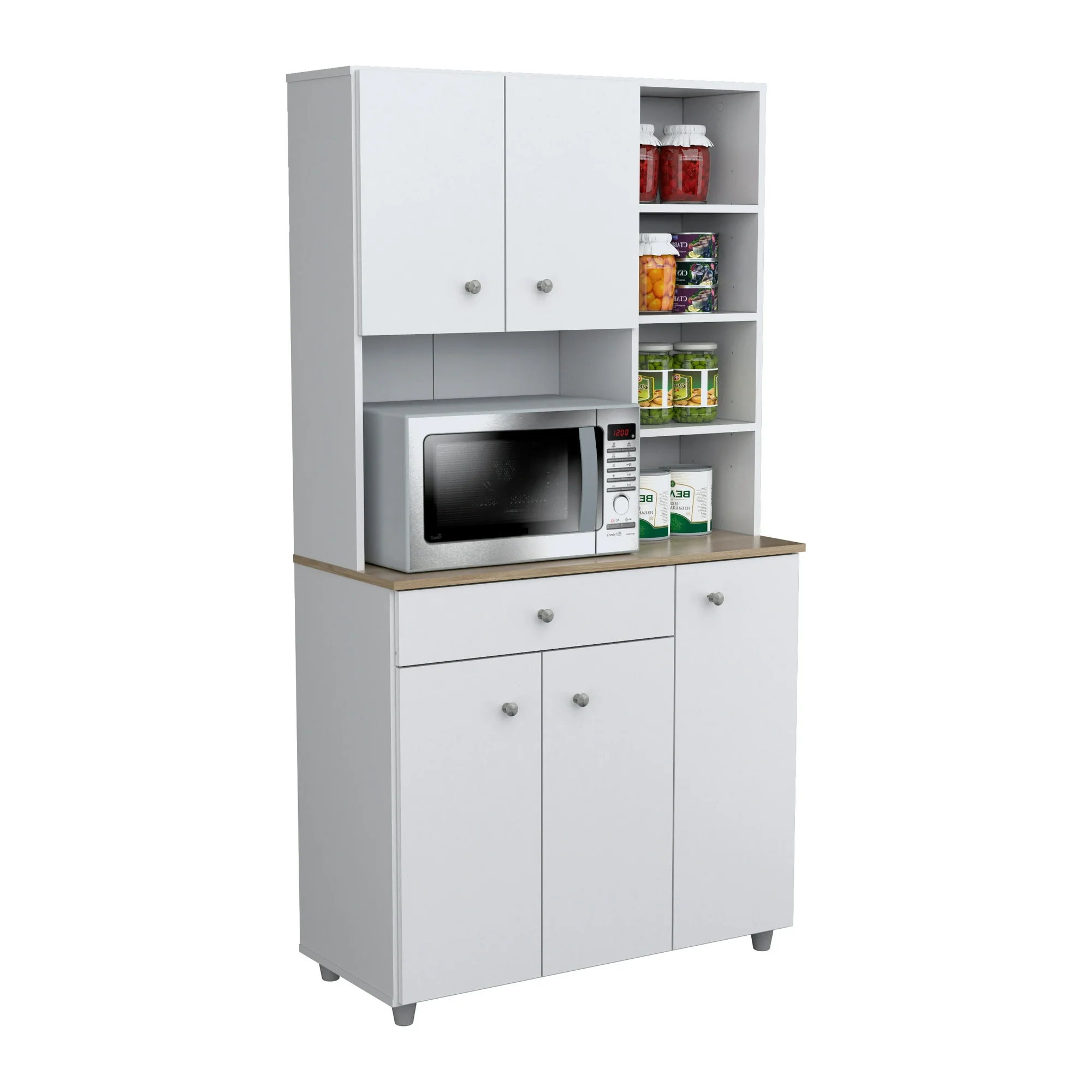 Inval 10-Shelf Kitchen/Microwave Cabinet in White/Maple