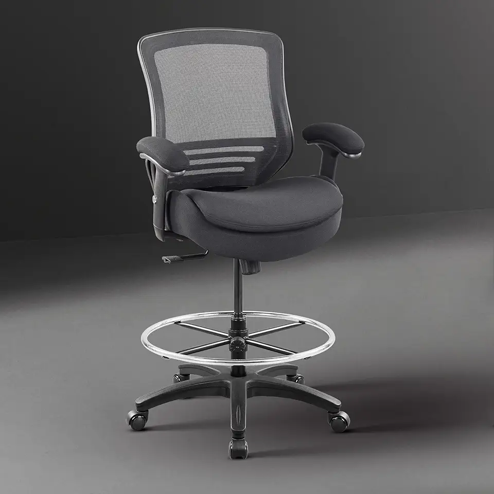 BOLISS Ergonomic Mesh Computer Office Drafting Chair with Super Soft Adjustable Arms Molded Foam Double Seat Cushion and Lumbar Support -Black ﻿