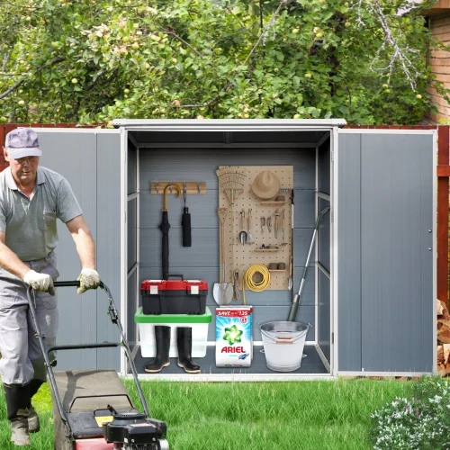 Outdoor Storage Shed Waterproof Resin Cabinet with Lockable Doors for Bikes and Patio Furniture