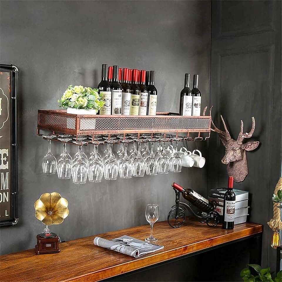 Large Metal Wine Racks Wall Mounted Tasting Glasses Holder Dining Storage Holds Any Type of Stemware Glassware Wine Glasses and Flutes Rack,#1,150Cm(59.1In