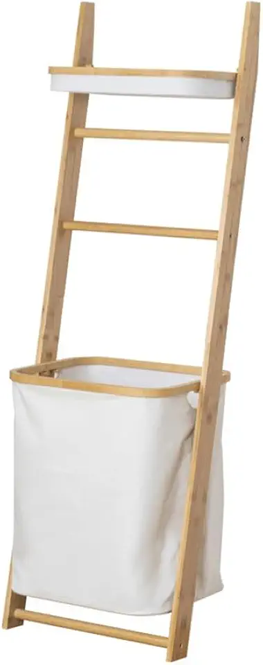Bamboo Hanging Laundry Basket, Large Laundry Hamper with Removable Bags, Laundry Sorter with Hanging Bar, Freestanding Clothes Basket, for Bathroom, Bedroom, Laundry