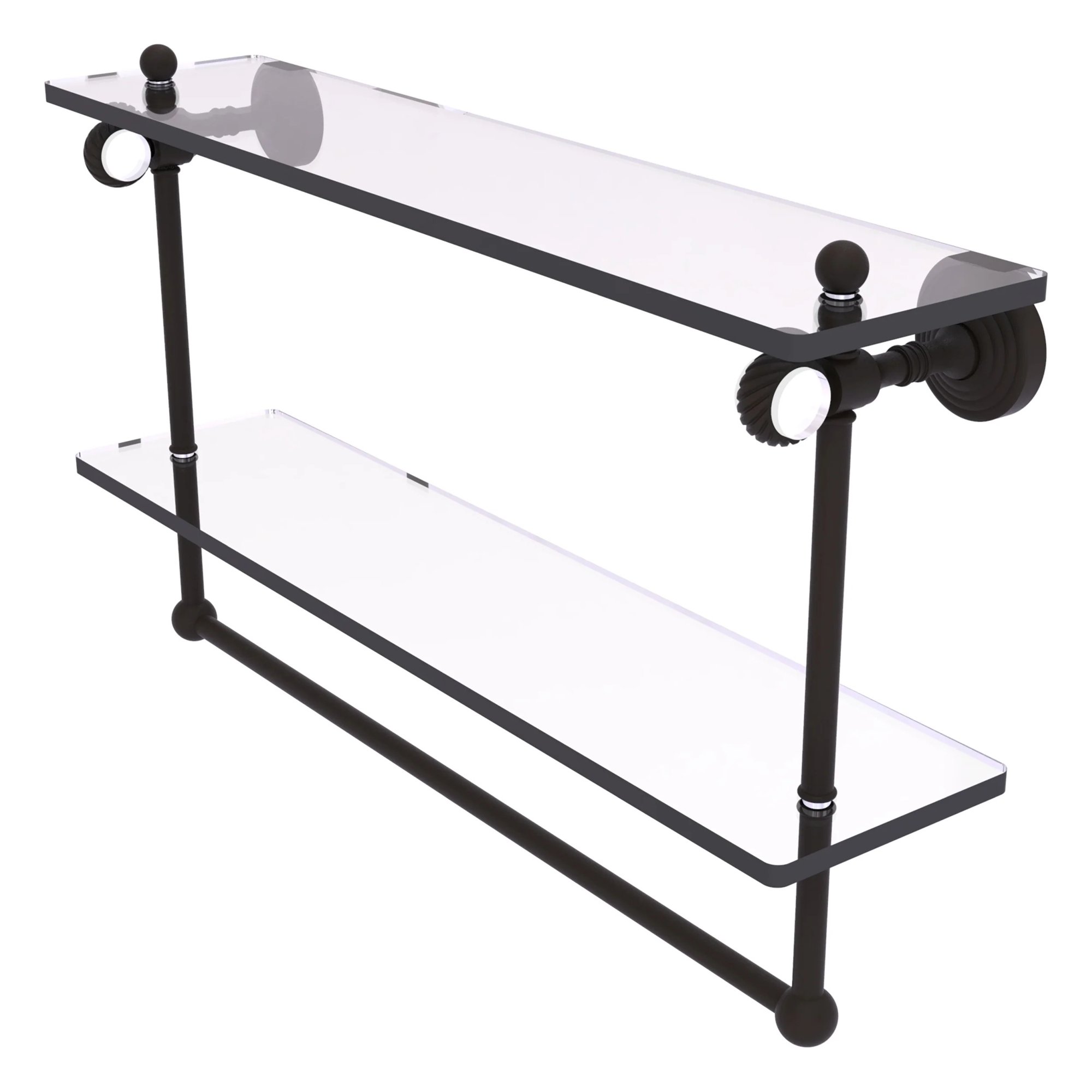 Pacific Grove Collection Double Glass Shelf  with Towel Bar with Twisted Accents - Oil Rubbed Bronze / 22 Inch