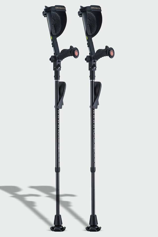 Carbon Fiber Crutches- Ergobaum 7G Black Mamba Forearm Crutches (1 Pair)- 5'1'' to 6'6'' Adjustable