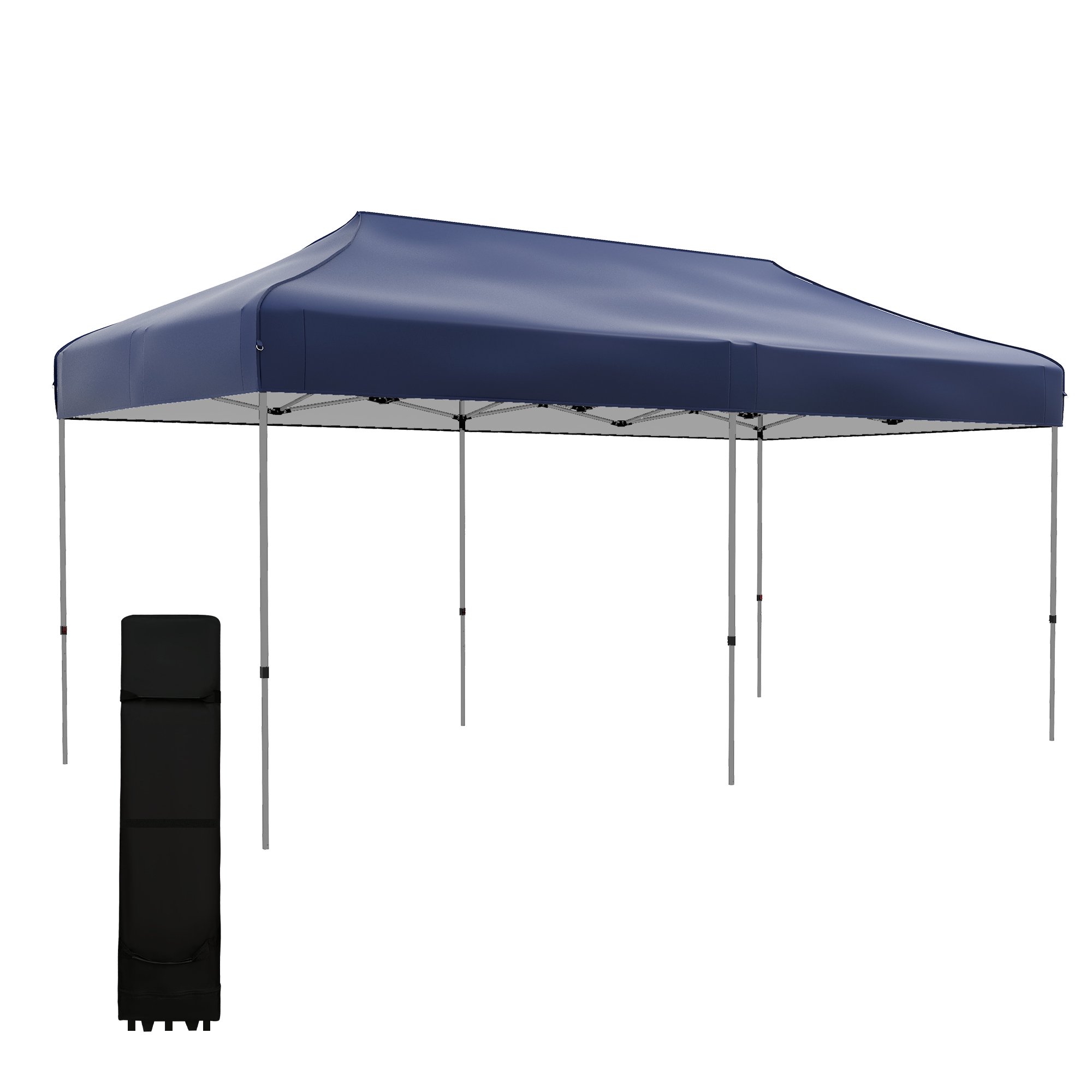 Outsunny 10' x 20' Pop Up Canopy Tent, Instant Sun Shelter with 3-Level Adjustable Height, Easy up Outdoor Tent for Parties with Wheeled Carry Bag for Garden, Patio, Dark Blue