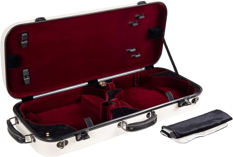 Crossrock Fiberglass Double Violin Case fits Two 4/4 Full-Size Violins- Includes TSA lock, Protective Blanket, Hygrometer, Removable Shoulder Straps- Milky White (CRF2020DVMW)
