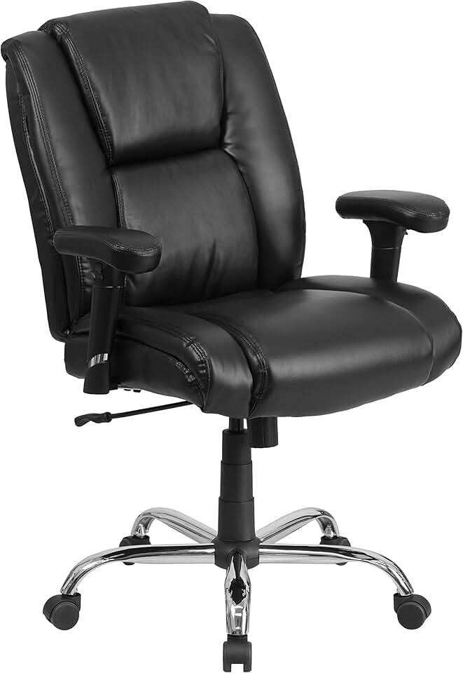 Flash Furniture HERCULES Series Big & Tall 400 lb. Rated Black LeatherSoft Ergonomic Task Office Chair with Chrome Base and Adjustable Arms