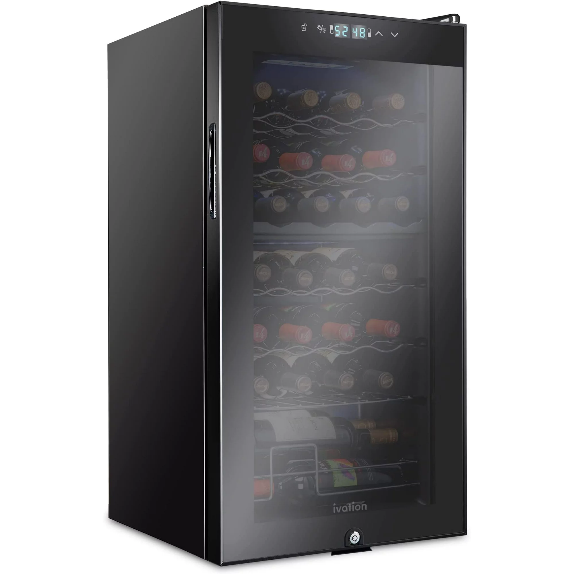 Ivation 28 Bottle Compressor Wine Cooler Refrigerator with Lock, Black