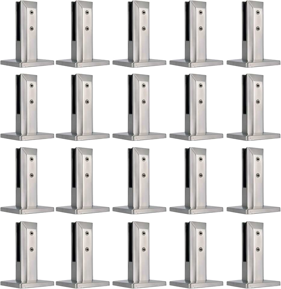 Heavy Duty SS2205 Stainless Steel Glass, Pool Fence Spigot Balustrade Railing Post Clamp, for Balcony Garden Deck Handrail,Set of 20 Glass Clamp,Metallic,160mm