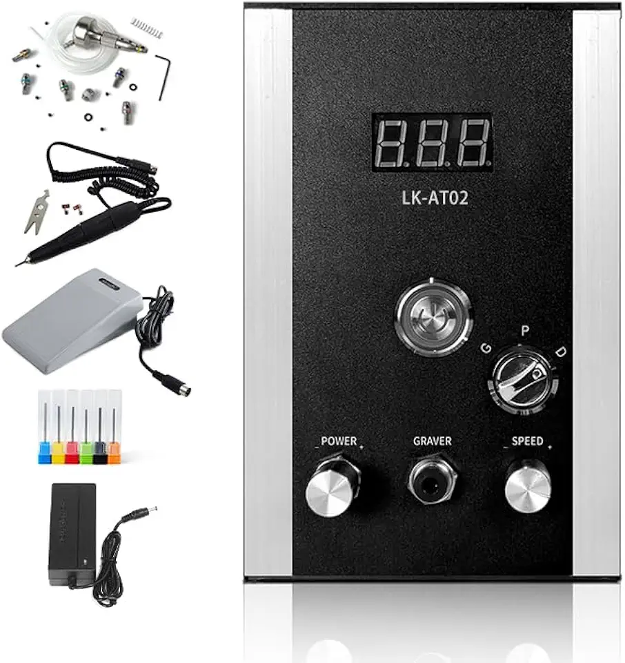 Lakimi Air-Free Pneumatic Impact Engraving Machine Pneumatic Hand-piece Engraver for Jewelry making with Built-in Air Compressor AT02