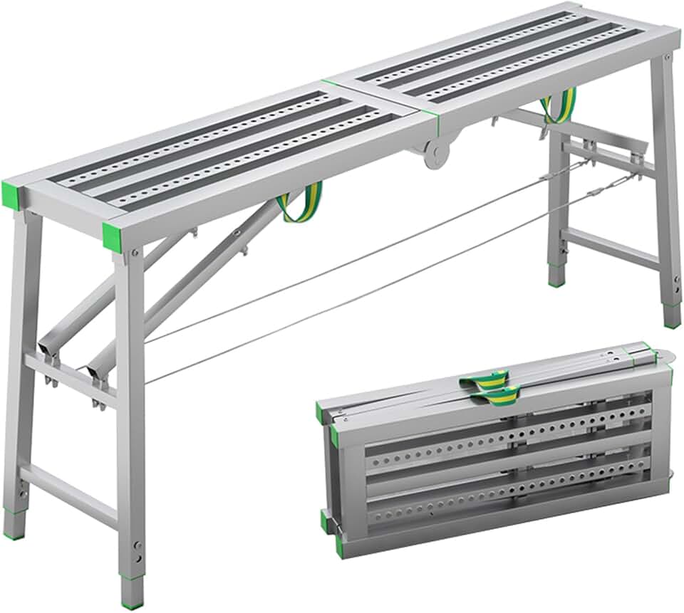 Portable Folding Scaffolding Work Platform Household Engineering Ladder Stool with Climbing Pedals and 5-Speed Height Adjustment for Ceiling Cleaning Painting,B-160×40cm