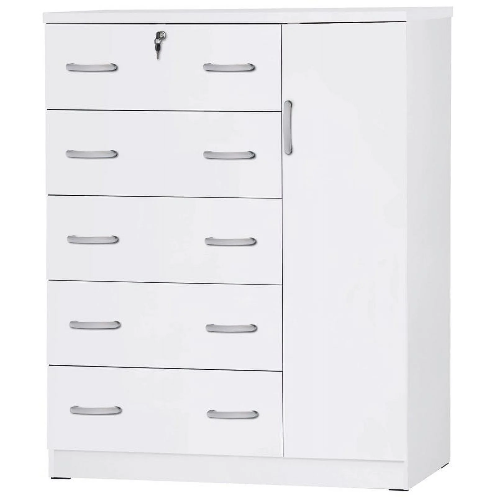 Pemberly Row Modern 5 Drawer Wooden Tall Chest Wardrobe in White